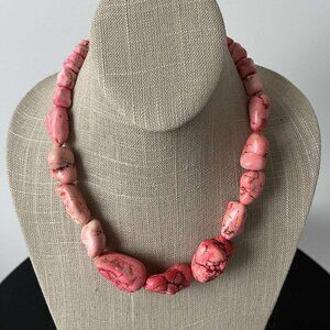 Statement Bold Hand Crafted Chunky Pink Howlite Necklace